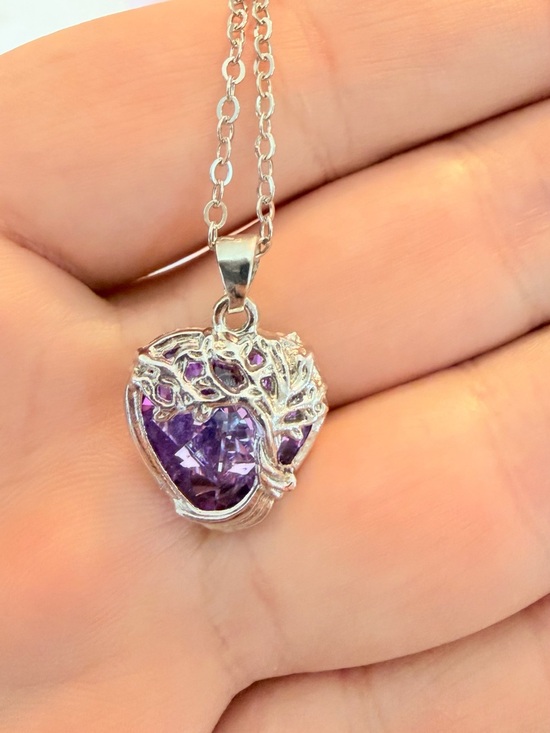 Jewelry - Elegant Silver & Purple Tree of Life Necklace.